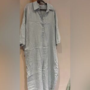 Aritzia Light Blue Linen-Blend Button Front Jumpsuit